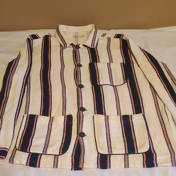 Zara Other - Zara Cream Jacket with Navy and Pink Stripes